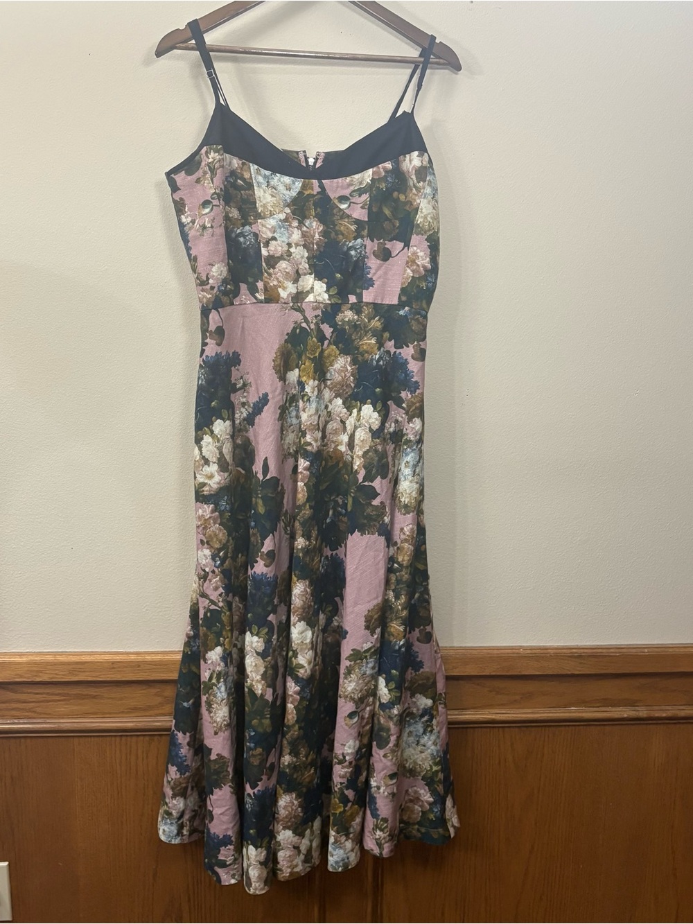 Anthropologie Atsu Dress Corset Midi purple black Floral Womens L romantic moody